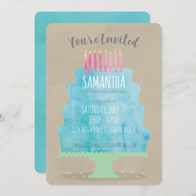 Convite de Bolo de Aniversário (Frente/Verso)