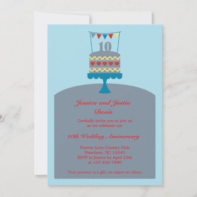 Convite de Bolo de Aniversário de 10 Anos de Casam (Frente)
