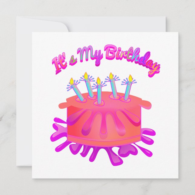 Convite de Bolo de Aniversário É Meu Aniversário (Frente)