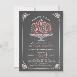 Convite de Bolo Lacy Sweet Sixteen Quadro Negro