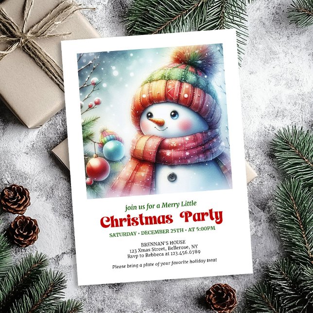 Convite de boneco de neve de desenho animado refin (Refined cartoon snowman invite festive tones printable

)