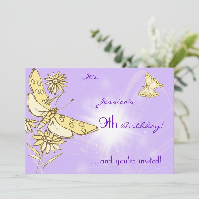 Convite de Borboleta Pêssego Roxo (Em pé/Frente)