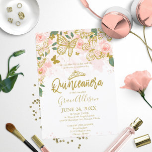 Convite de Borboleta Quinceanera Bilíngue 