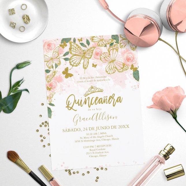 Convite de Borboleta Quinceanera Redação em Espanh (Criador carregado)