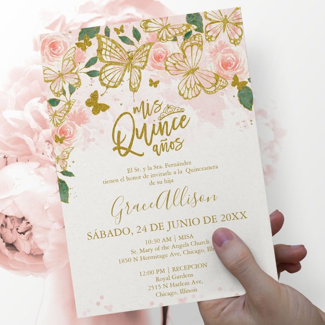 Convite de Borboleta Quinceanera Redação em Espanh (Criador carregado)
