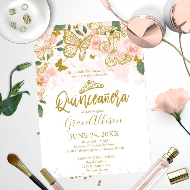 Convite de Borboleta Quinceanera Redação em Inglês (Criador carregado)