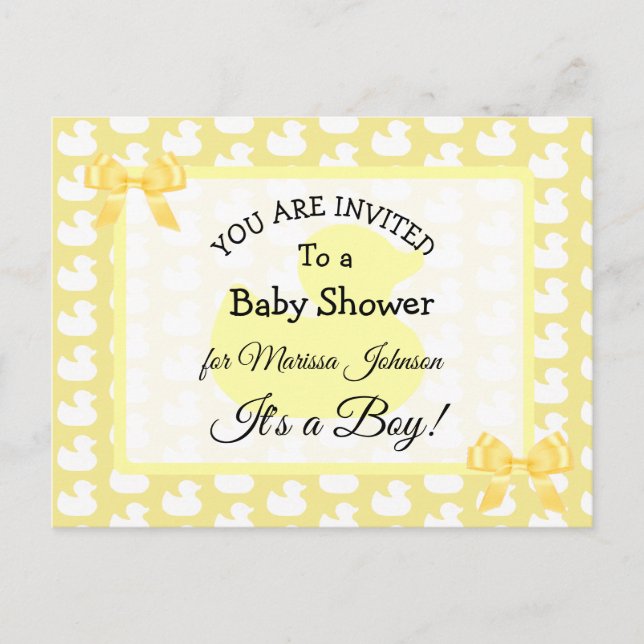 Convite de borracha amarelo de Duckie Baby'Shower (Frente)