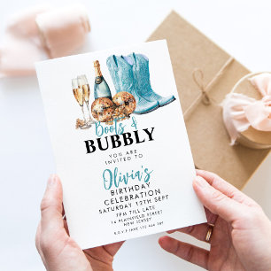 Convite de Botas de Cowboy Turquesa e Festa Bubbly