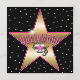 Convite de Brilho de Hollywood Estrela Rosa e Dour