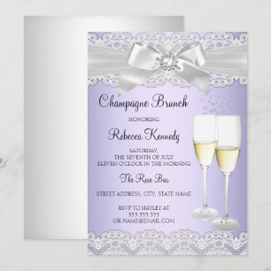 Convite de Brunch Champagne com Renda Branca Roxa 