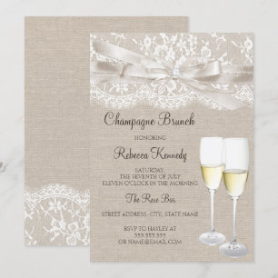 Convite de Brunch Champagne com Renda Vintage Bran