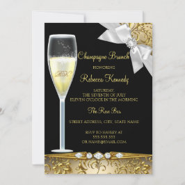 Convite de Brunch Champagne Preto Dourado Branco E