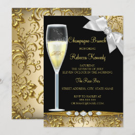 Convite de Brunch Champagne Preto Dourado Branco E