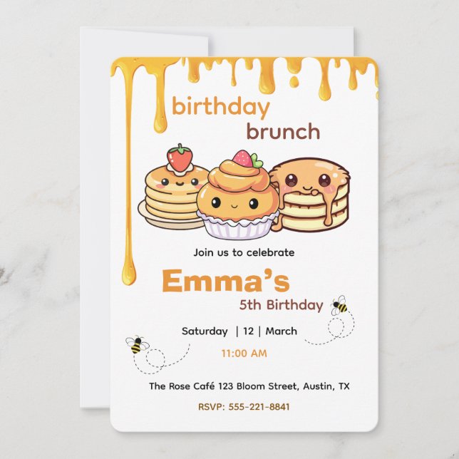 Convite de Brunch de Aniversário de Crianças | Con (Frente)
