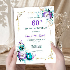 Convite de Brunch de Aniversário em Dourado, Turqu