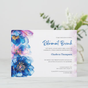 Convite de Brunch de Aposentadoria Floral Azul