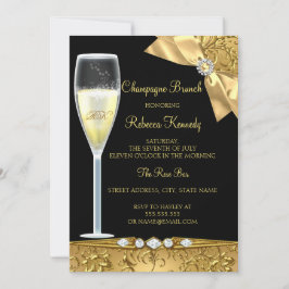 Convite de Brunch de Champanhe Damasco Preto Elega