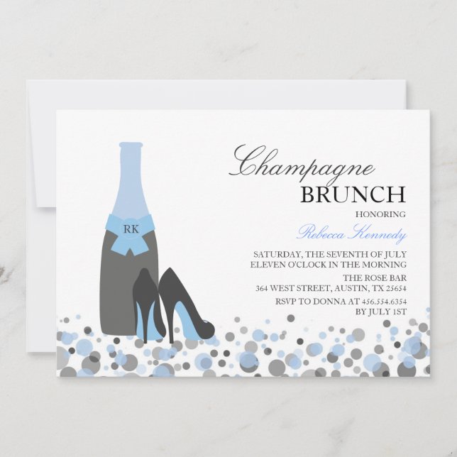 Convite de Brunch de Champanhe para Chá de Noiva A (Frente)