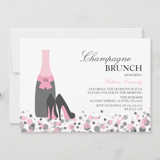 Convite de Brunch de Champanhe para Chá de Noiva R (Frente)