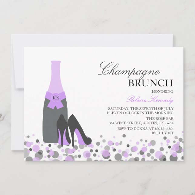 Convite de Brunch de Champanhe para Chá de Noiva R (Frente)
