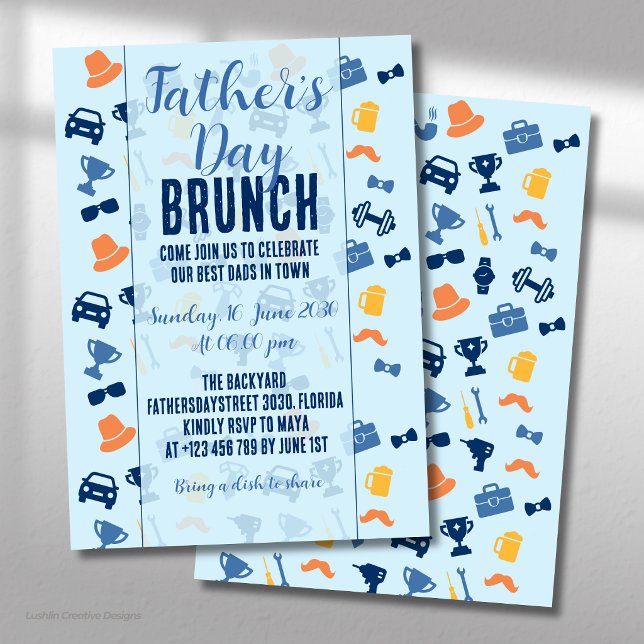 Convite de Brunch de Ícones Azul Claro do Dia dos  (Criador carregado)