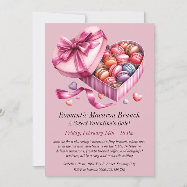 Convite de Brunch de Macaron Romântico (Frente)