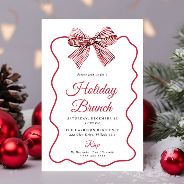 Convite de Brunch de Natal Coquette (Christmas Coquette Bow Holiday Brunch Invitation)