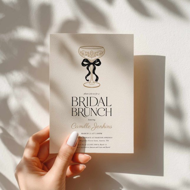 Convite de Brunch de Noiva com Champanhe (Black Bow and Champagne Bridal Brunch Invitation)