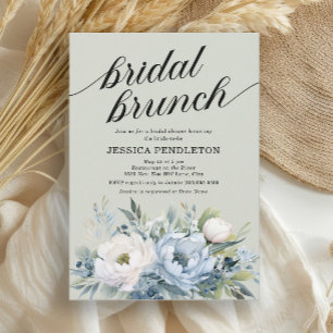 Convite de Brunch de Noiva em Azul Poeirento e Flo