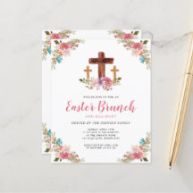 Convite de Brunch de Páscoa Cruz Religiosa Floral 