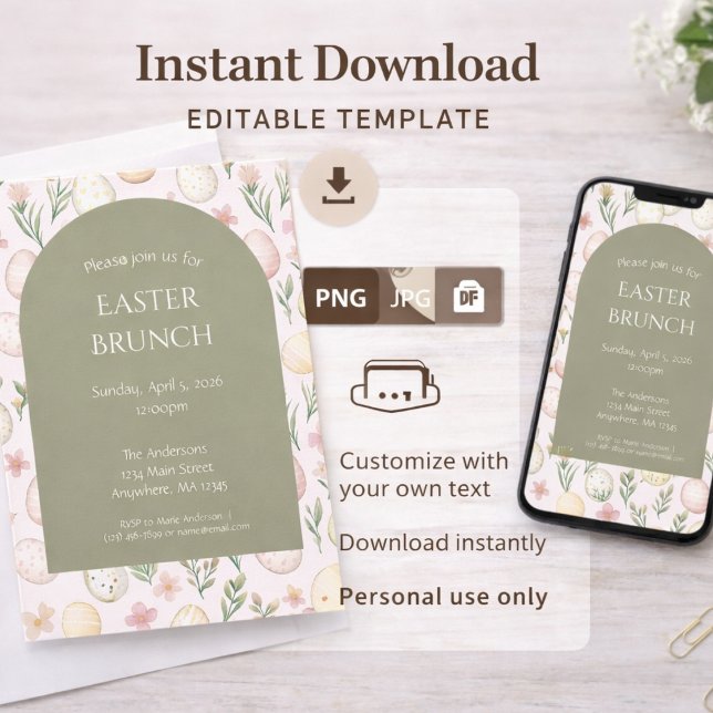 Convite de Brunch de Páscoa Editável para Download (Criador carregado)