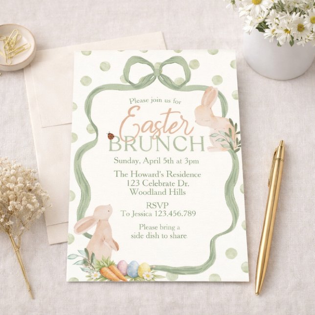Convite de Brunch de Páscoa em Aquarela | Coelho & (Criador carregado)