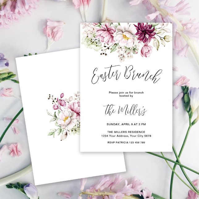 Convite de Brunch de Páscoa Floral Elegante (Criador carregado)