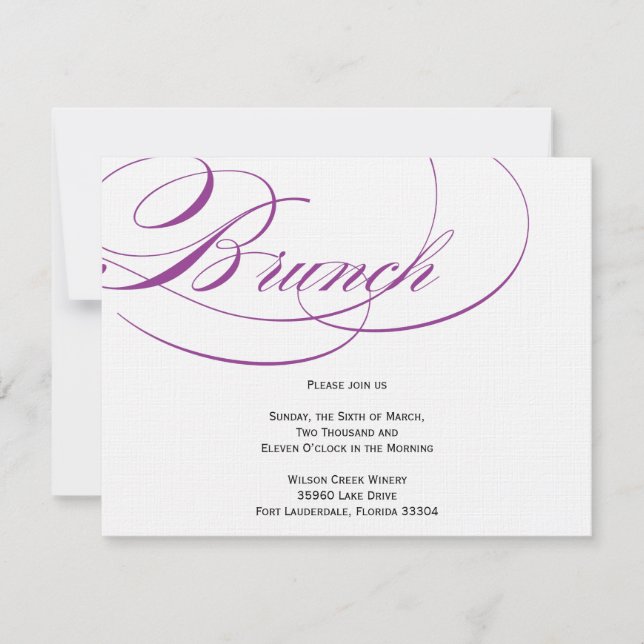 Convite de Brunch de Script Elegante - Roxo (Frente)