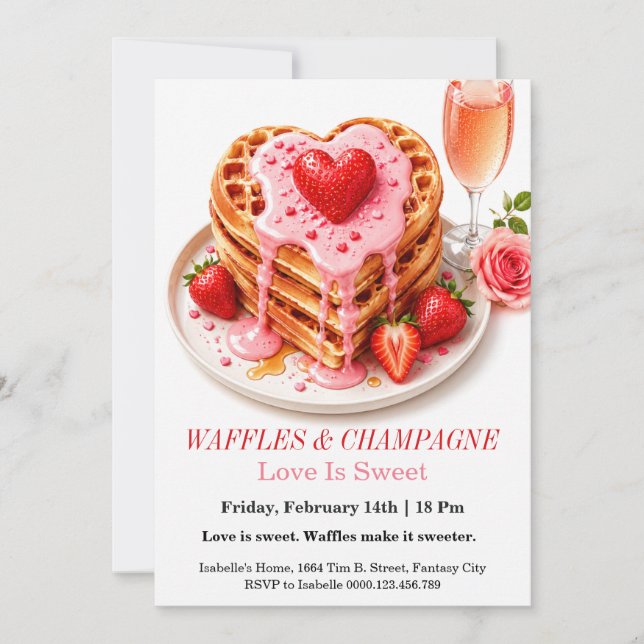 Convite de Brunch de Waffles e Champanhe no Dia do (Frente)
