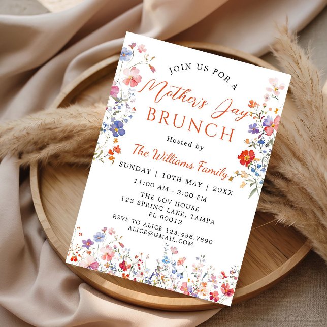 Convite de Brunch do Dia das Mães com Flor Silvest (Colorful Wildflower mother's day brunch Invitation)
