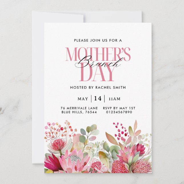 Convite de Brunch do Dia das Mães com Florais em A (Frente)