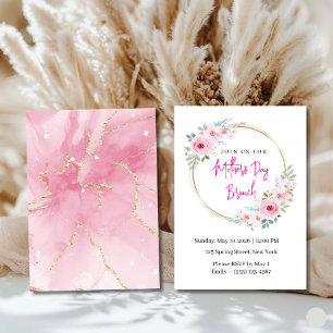 Convite de Brunch do Dia das Mães com Florais Rosa