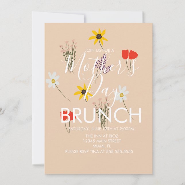 Convite de Brunch do Dia das Mães com Floral Selva (Frente)