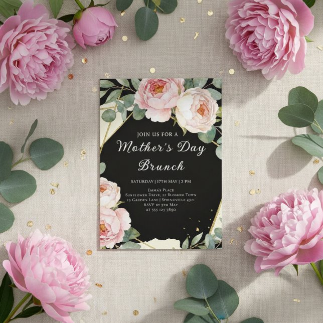 Convite de Brunch do Dia das Mães com Rosas em Aqu (Criador carregado)