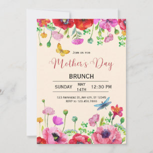 Convite de Brunch do Dia das Mães em Aquarela Flor