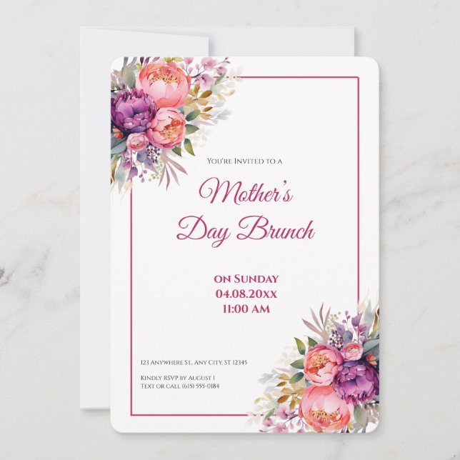 Convite de Brunch do Dia das Mães Floral (Frente)