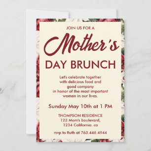 Convite de Brunch do Dia das Mães Floral Marfim Bo