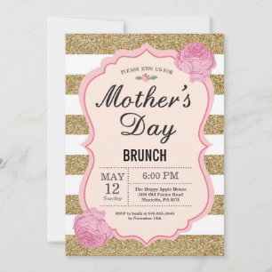 Convite de Brunch do Dia das Mães Floral Rosa Flor