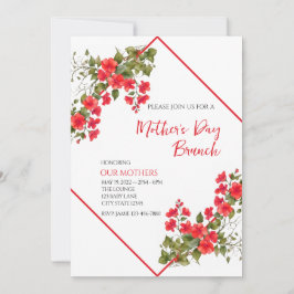 Convite de Brunch do Dia das Mães Floral Vermelho