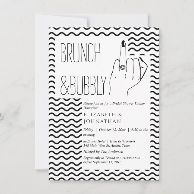 Convite de Brunch e Espumante com Letra Minimal (Frente)