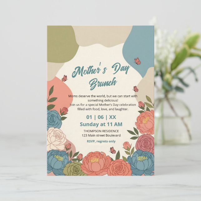 Convite de Brunch Elegante de Flor Silvestre para  (Em pé/Frente)