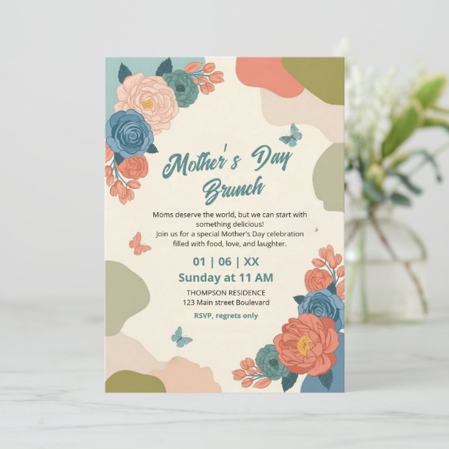 Convite de Brunch Elegante de Flor Silvestre para  (Em pé/Frente)