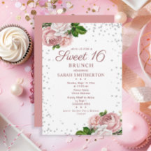 Convite de Brunch Elegante Rosa Bege Floral Vintag