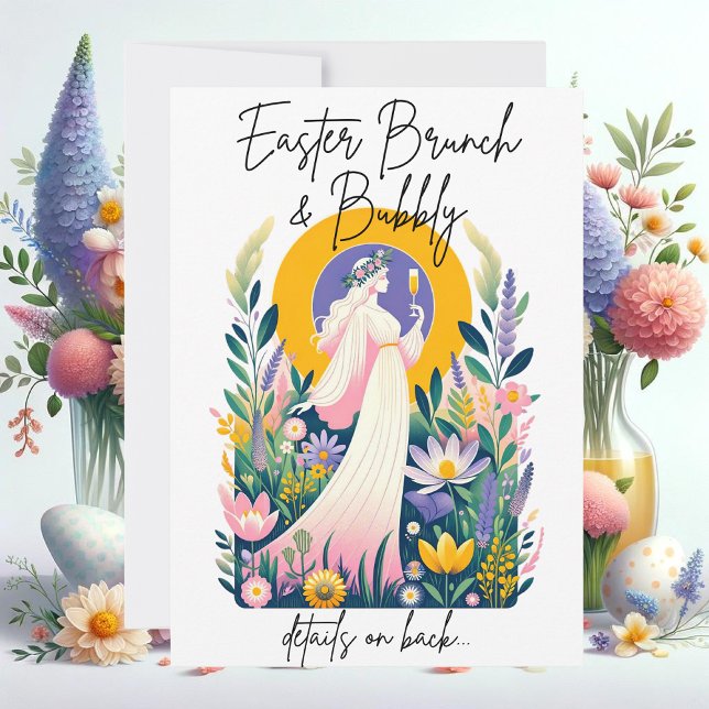 Convite de Brunch & Espumante de Páscoa + Download (easter brunch champagne bubbly gathering party mimosa invitation elegant)
